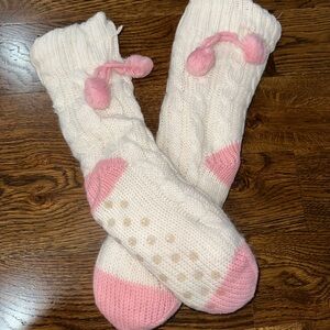 Cozy Cream and Pink Knit Socks